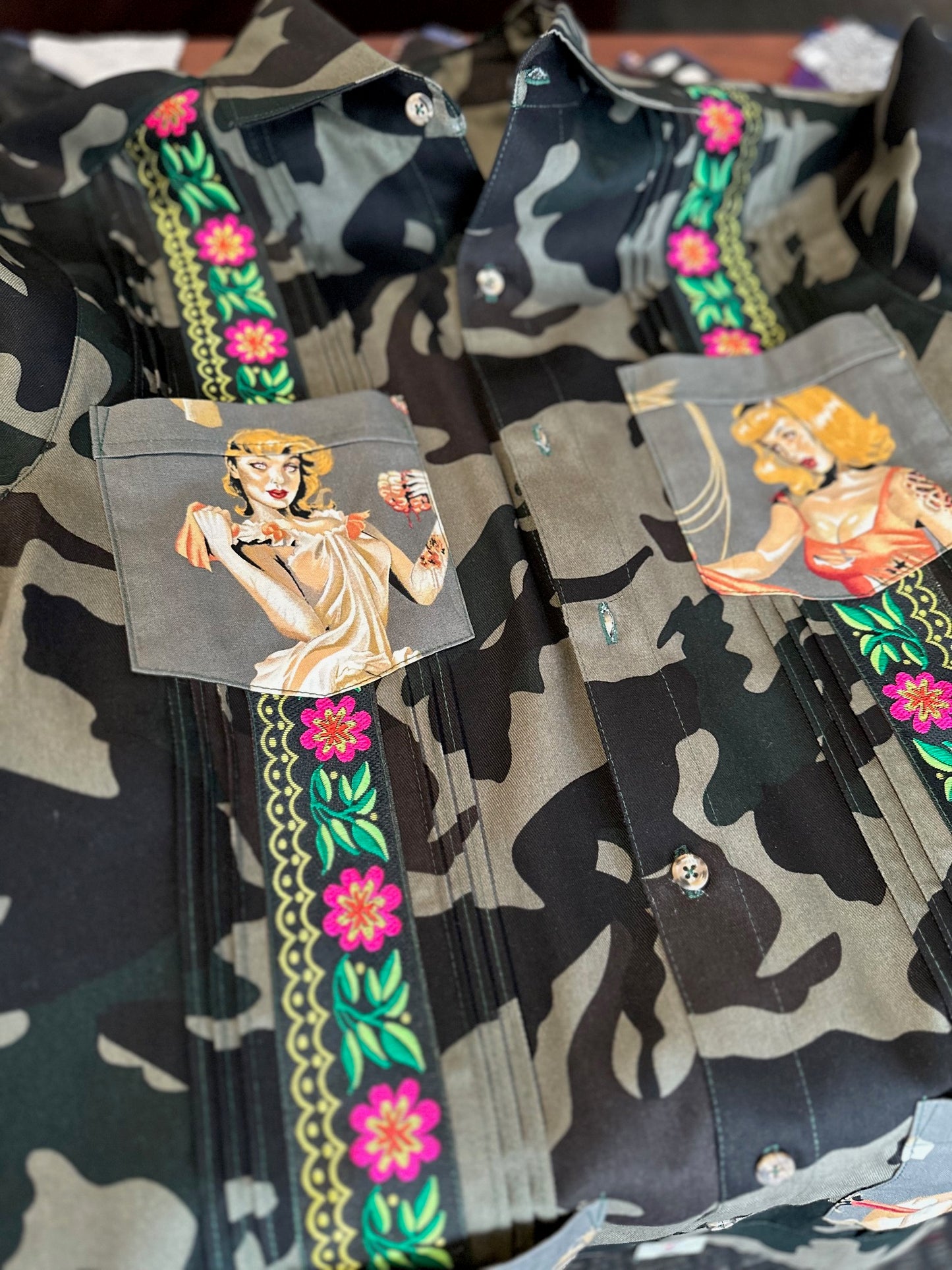pin up dreams and camo guayabera