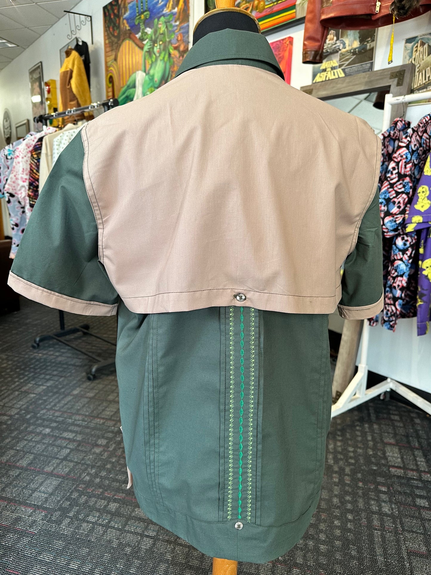 Hunting Guayabera tan and green