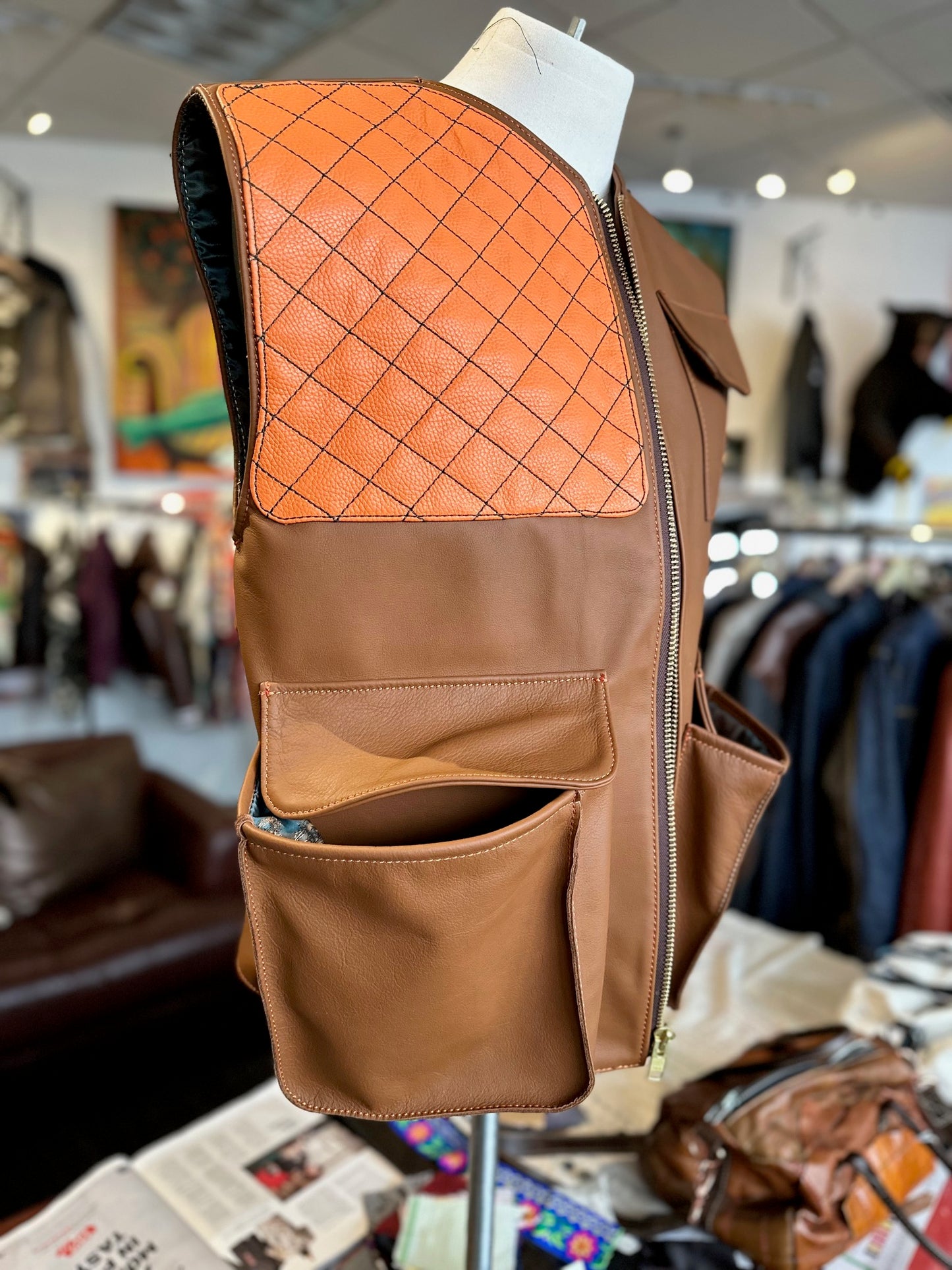 Italian leather shell vest