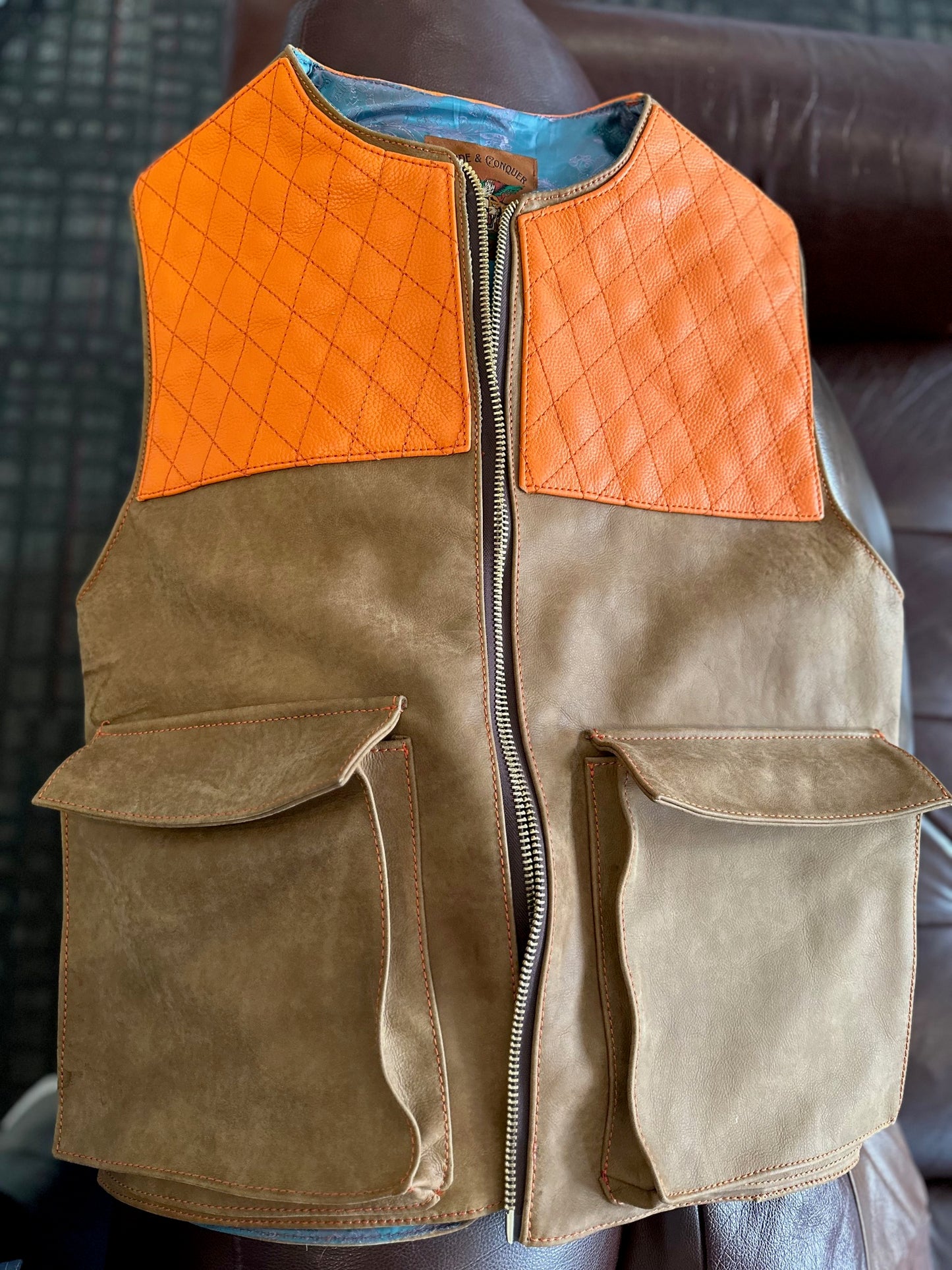 Italian leather shooting vest double shoulder