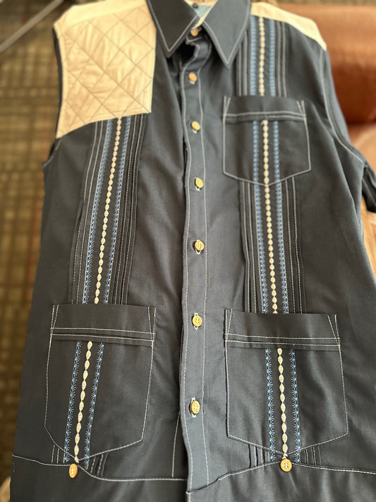 Navy blue hunting guayabera