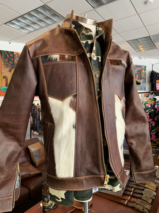 Italian leather and fur on cowhide leather jacket