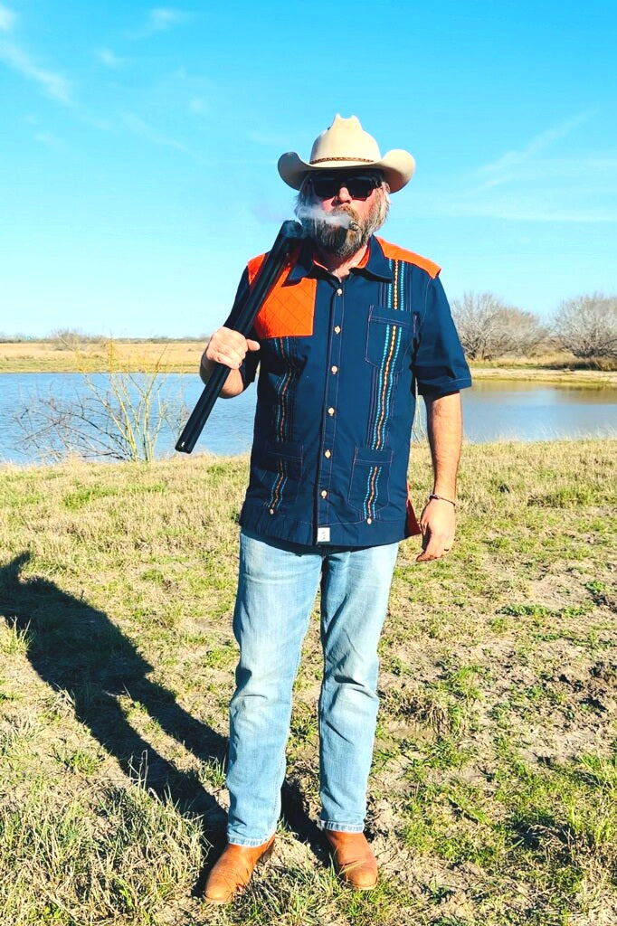 Hunting guayabera blue and orange