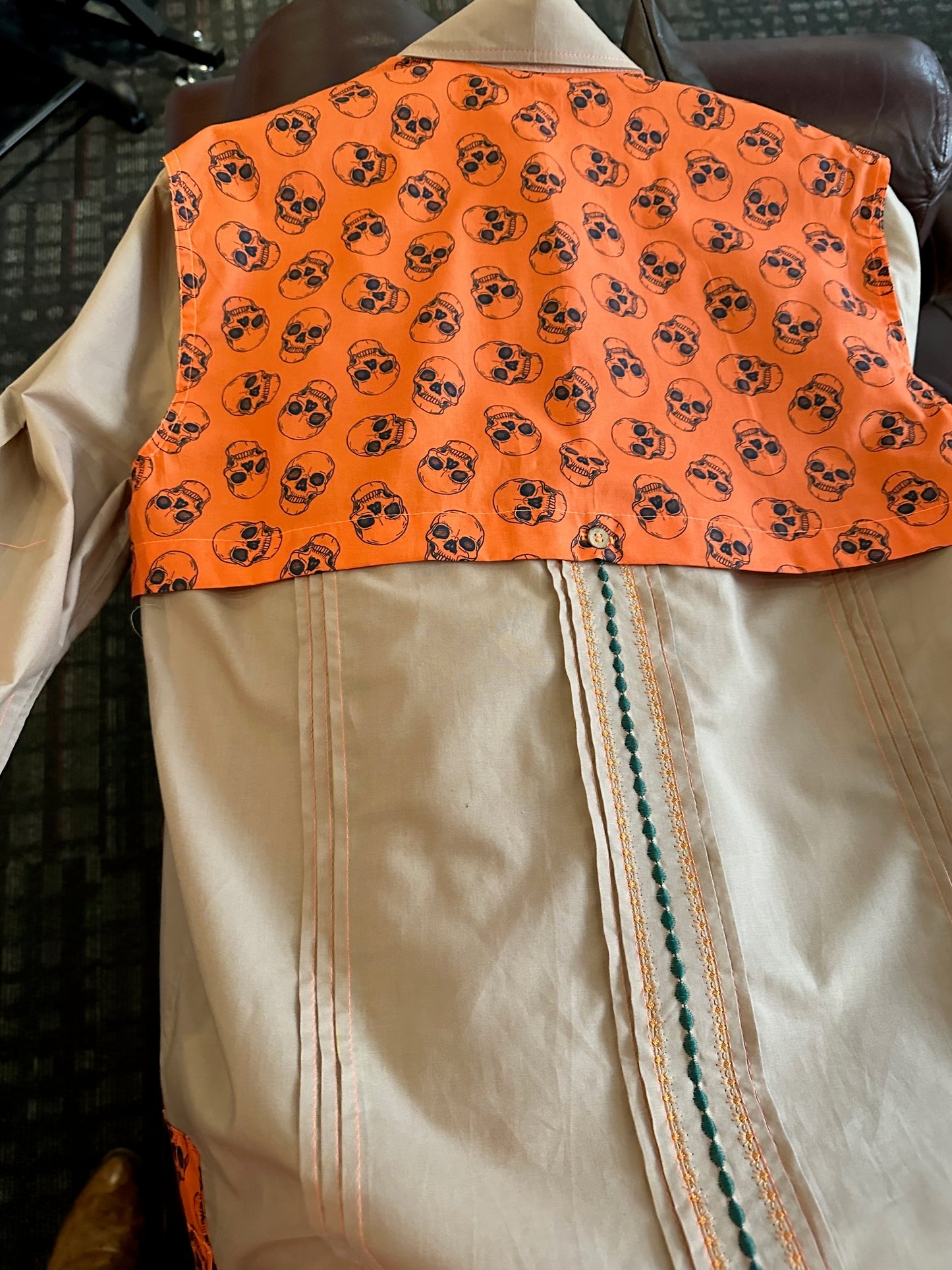 blaze orange skull and tan shooting guayabera (long sleeve)