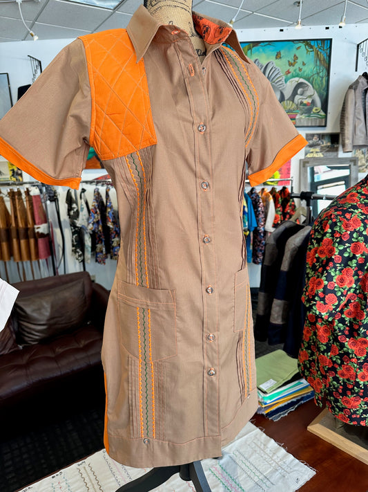 guayabera shooting dress tan & orange