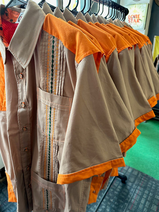 Hunting guayabera tan and orange